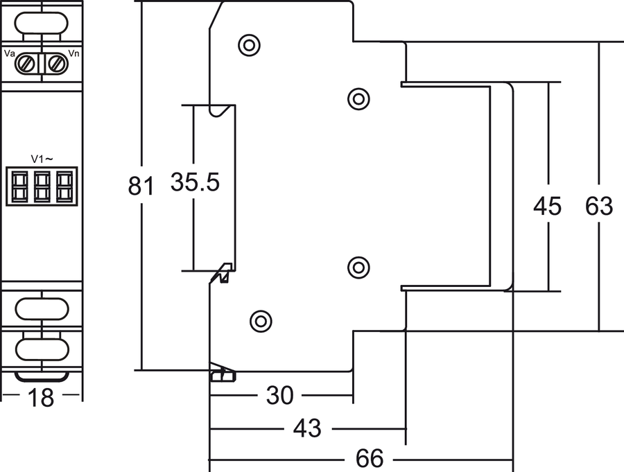 Modularer einphasiger Spannungsmesser SPMV\1 - Maße